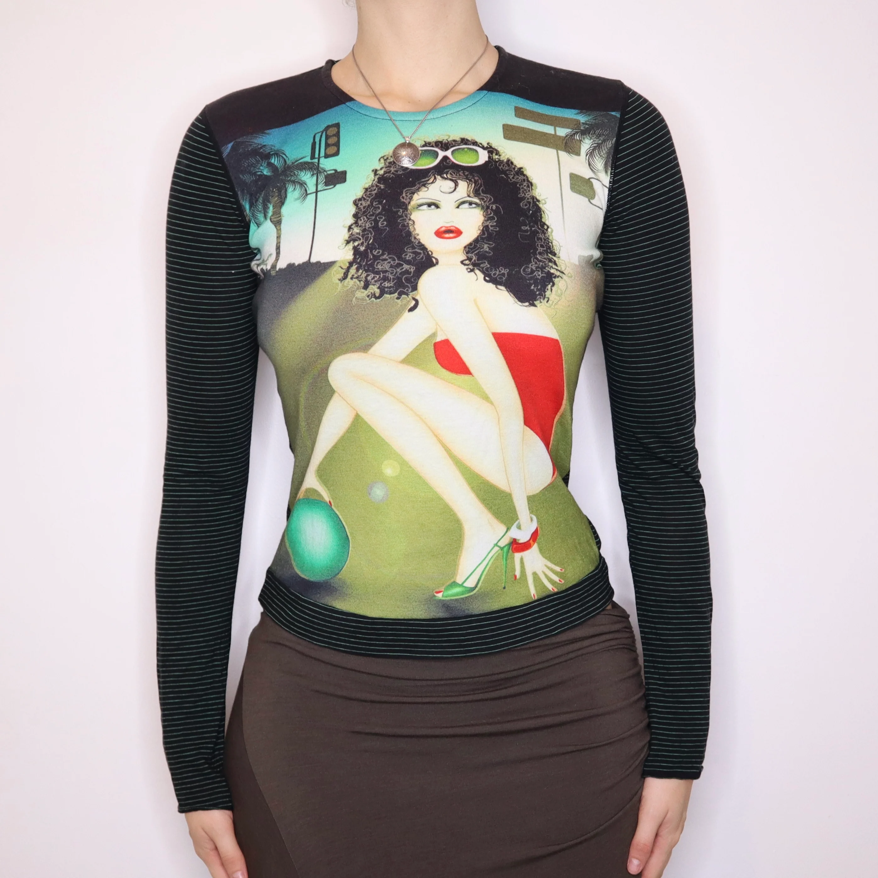 Y2K CUSTO BARCELONA Graphic Long Sleeve Top (S) 